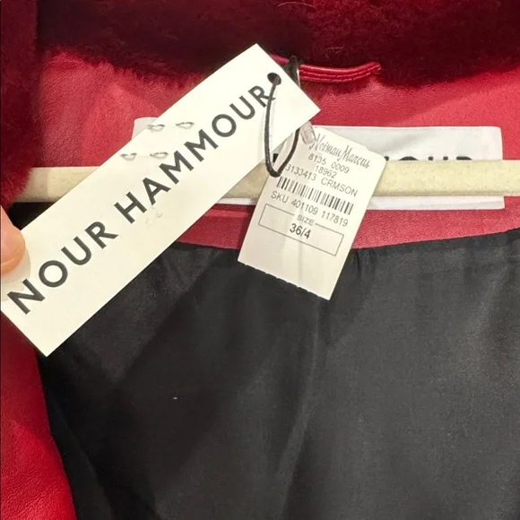 NWT Nour Hammour Aimée Shearling Fur Coat in Crimson/Oxblood red